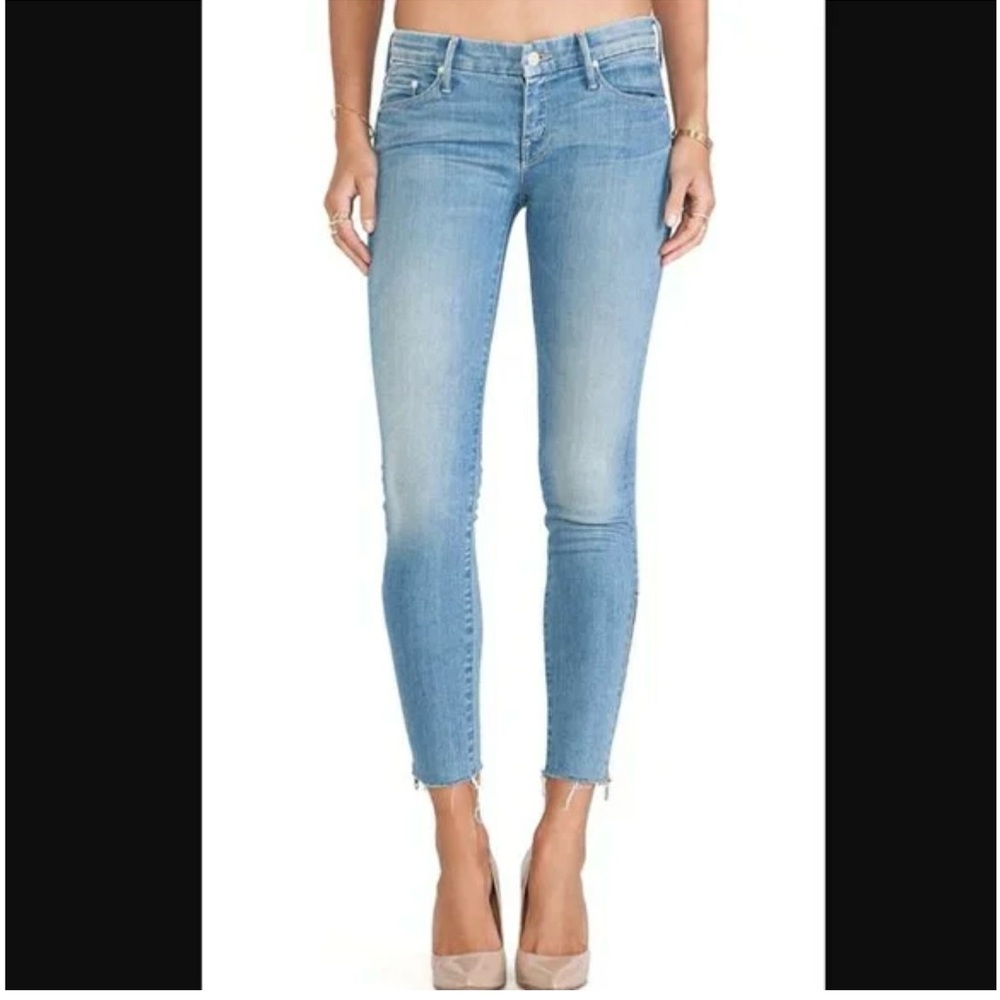 MOTHER Looker Zip Fray Blue Skinny Jeans with Tapered Leg